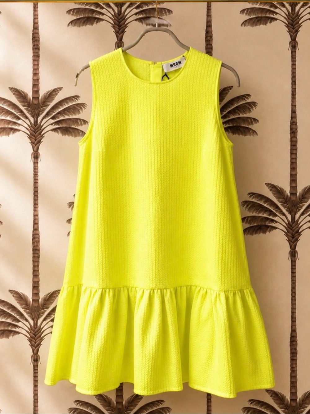 MSGM Neon Yellow Sleeveless Ruffle-Hem Kids Dress